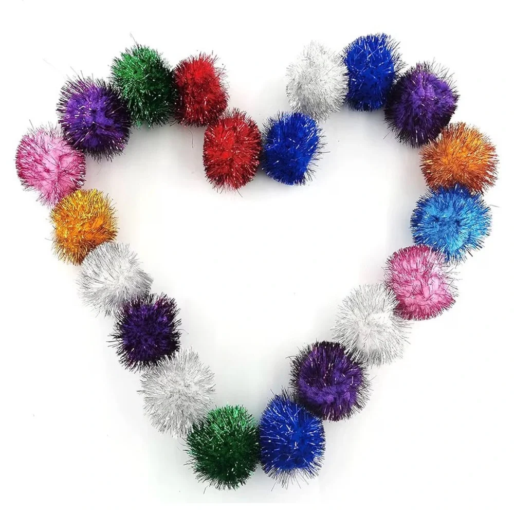 20 Pcs Assorted Color Flash Ball Cat's Favorite Toy Ball Tinsel Pom Poms Flash.